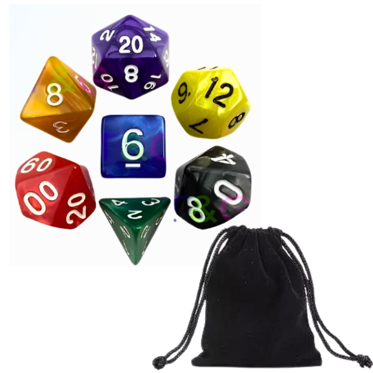 Conjunto de Dados para Rpg Colorido com N° Branco Conjunto de Dados para Rpg Colorido com N° Branco